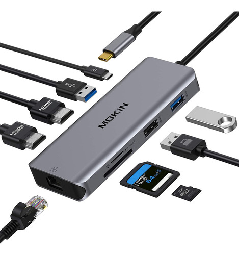 Hub Adaptador Usb-c A 9 Puertos | 2 Hdmid/usb 3.0-2.0/sd