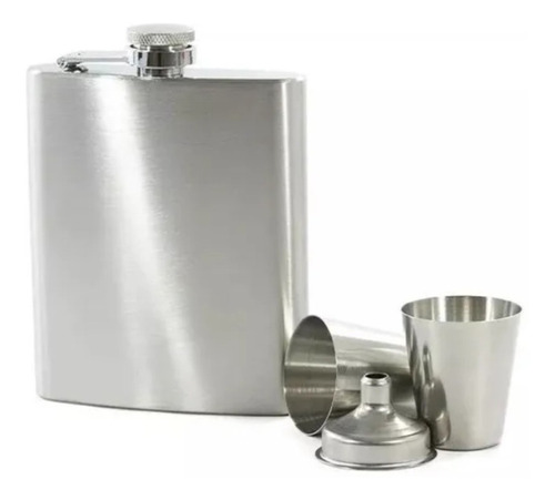 Kit Cantil De Bolso Aço Inox 4 Peças Whiskeira Cor Prata