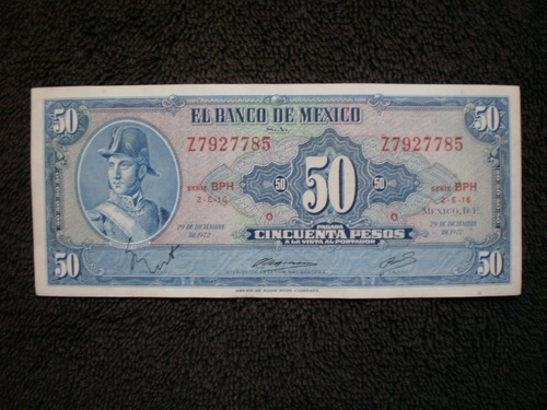 Billete 50 Pesos Nuevo Sin Circular Serie Abnc Ny. Año 1972