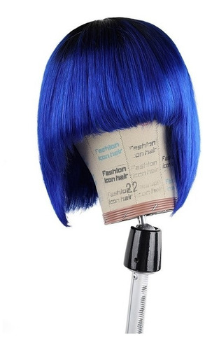 Peluca De Cabello Humano Natural De Color Azul Corto A La Mo