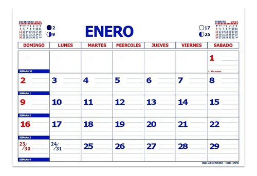 Almanaque Calendario  Mensual 2024 30x21 Cm 35ml 