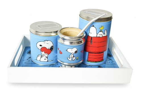 Imagen 1 de 5 de Kit Bandeja Desayuno Mate Yerbera Y Azucarera Snoopy Dog