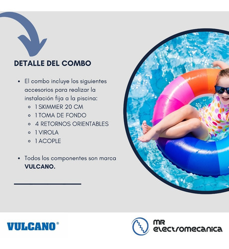 Imagen 2 de 10 de Skimmer Vulcano 20cm. Pileta Hormigon + Kit Accesorios