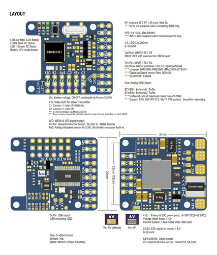 Controlador De Vuelo Matek Systems F411-wte F4 100mhz