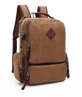 Mochila De Lona + Couro Masculina Notebook Impermeável 35l