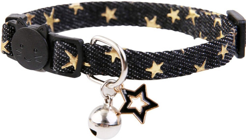 Star Charm Studded Cat Collar Breakaway With Bell,black Pupp