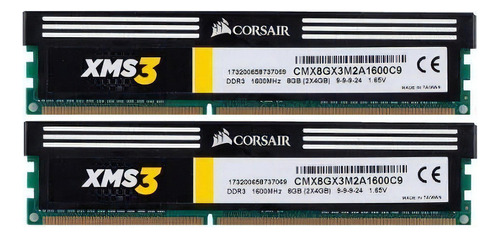 Memoria RAM XMS3 color black 8GB 2 Corsair CMX8GX3M2A1600C9