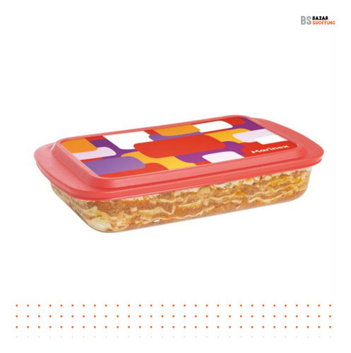 Bandeja rectangular para hornear lasaña de 3,7 litros con tapa de color | Marinex Color Incolor