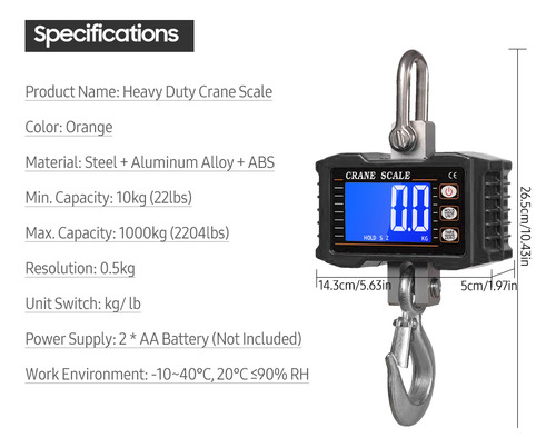 Báscula Colgante Digital 1000kg/ 2204lbs Pesaje Electrónico