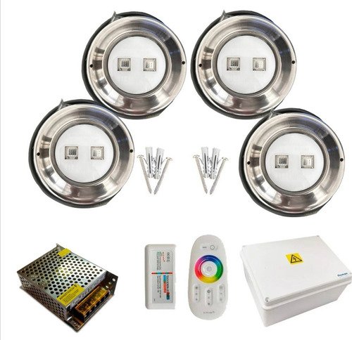 Luces Para Pileta 20w Rgb Kit De 4 Unidades + Componentes