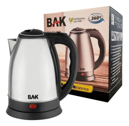 Chaleira Jarra Elétrica Bak Inox 1.8l 110v 1100w Café Preto