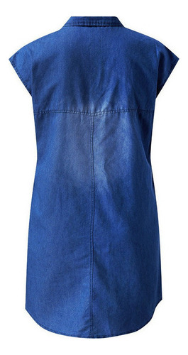 Vestido Camisero De Mezclilla De Color Sólido Para Mujer Mod