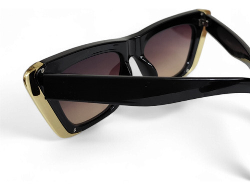Lentes De Sol Angulares Estilo Cat Eye Elegante Negro Dorado Negro Negro