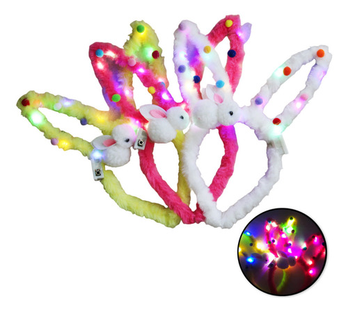 24 Diadema Orejas Conejo Peluche Disfraz 25cm Luminosas Color Combinado