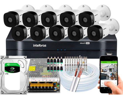 Kit Cftv Intelbras 10 Cameras Vhl 1220 B 1080p 16 Canais 2tb