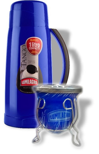 Set Lumilagro Termo Tango Compacto 1lt + Mate Vidrio Color