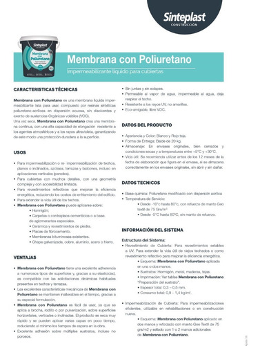 Imagen 2 de 6 de Membrana Liquida Poliuretanica X 20 Sinteplast Techos Pasta