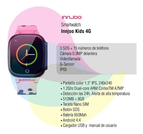 Imagen 2 de 8 de Smartwatch Innjoo 4g Geo Localizador Chips Pink Kids