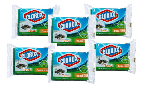6 Fibra Esponja Clorox Doble Uso Antimicrobiana No Olores 