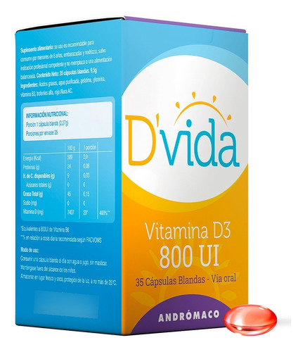D´vida Vitamina D3 800 U.i. 35 Cápsulas Blancas