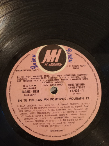 Vinilo Lp En Tu Piel Los Mh Positivos Vol.12 33 Rpm Usado Estándar (Usado)