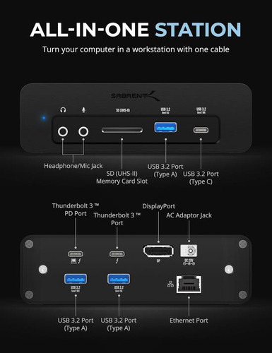 Sabrent Estación De Acoplamiento Thunderbolt 3 Dual M.2 Ssd