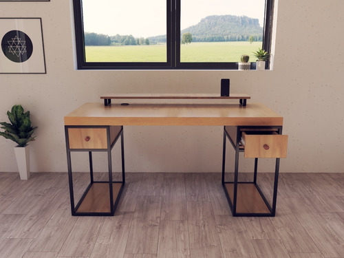 Escritorio Home Office De Madera 100% Y Metal 150 Cm Largo