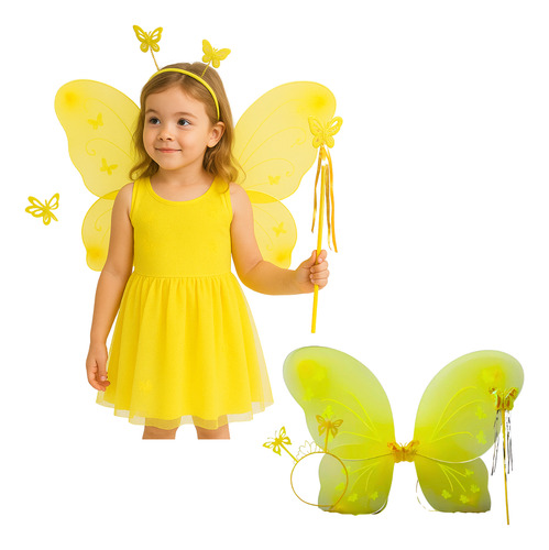 1 Set De Disfraz Mariposa Con Alas Varita Y Diadema Colores 
