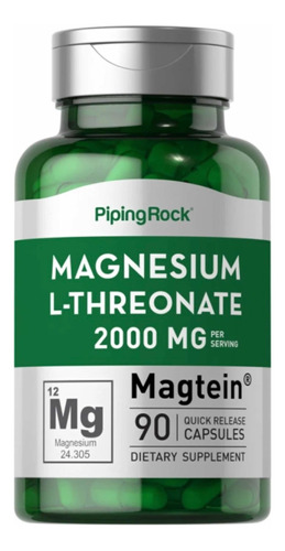 Magnesio L-treonato (magtein) 2000mg X 90 Caps. Piping Rock Sabor Neutro