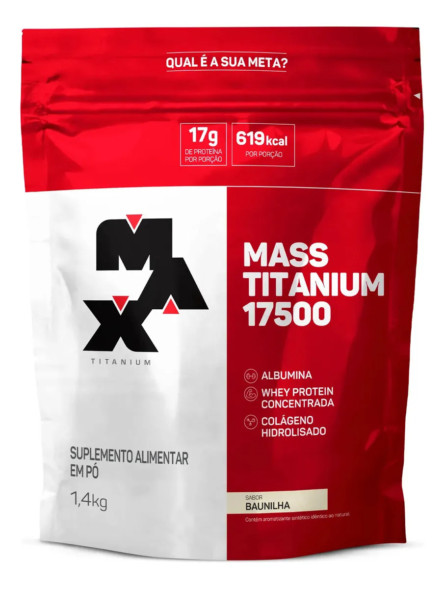 Hipercalórico 1,4kg Mass Titanium Max Titanium Sabor Baunilha Energia e Ganho Muscular
