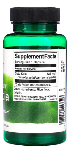 Gotu Kola 435mg Swanson Full Spectrum 60 Caps Importado