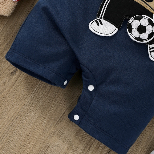 Conjunto Tierno Bebé Con Overol Y Estampado De Osito Y Rayas Azul 3-6 M