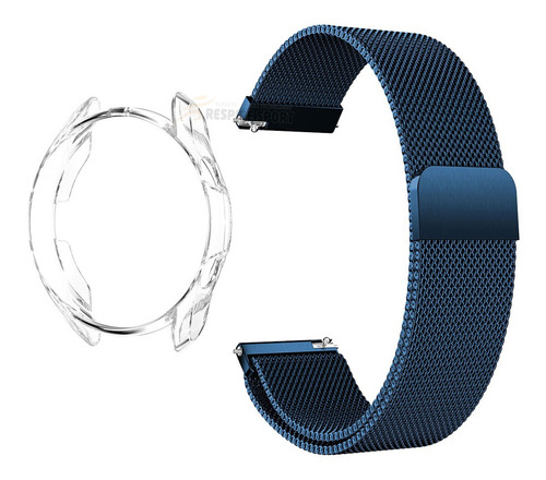 Pulseira Aço Fecho Magnetico + Capa Para Galaxy Watch 3 45mm Cor Transparente/Azul