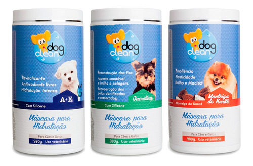 Kit 3 Máscaras De Hidratação Pet 980g Dog Clean Cães Gatos