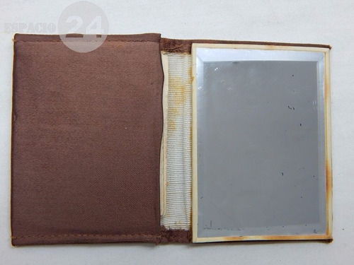 Antiguo Espejo De Cartera Biselado Encuadernado Como Libreta