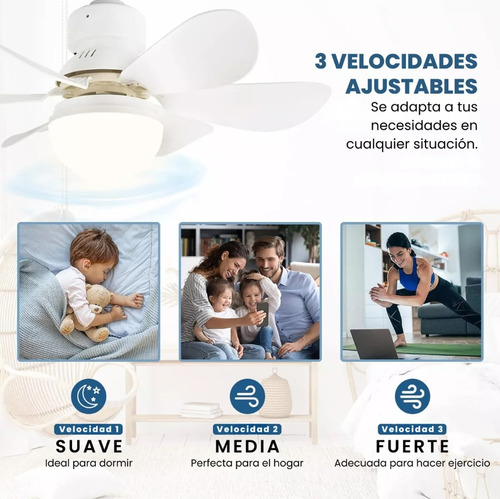 Santi Lampara Ventilador Con Control Remoto Ventilador De Techo Enchufe E27 3 Velocidades 3 Efectos De Luz Color Blanco Adecuado Para El Dormitorio Y Sala De Estar Y Cocina