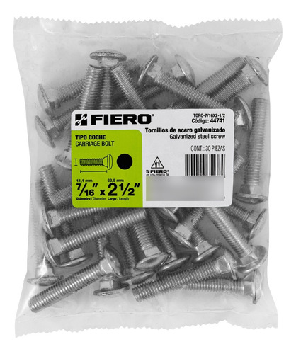 Bolsa Con 30 Tornillos 7/16 X 2-1/2 Tipo Coche, Fiero