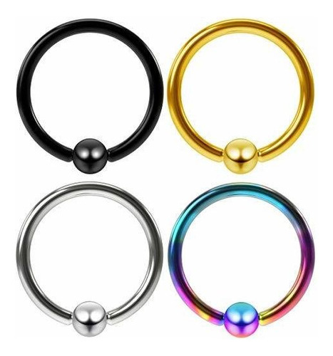 Aros - 4pc 16g Stainless Steel Captive Bead Ring Earrings B