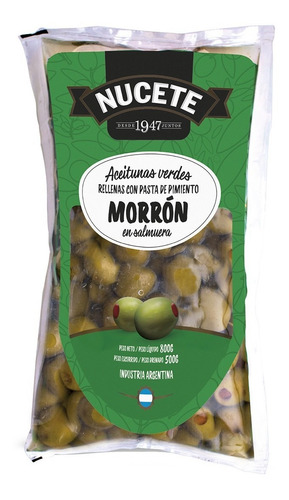 Aceitunas Verdes Rellena De Morrón Nucete Sachet 800 Gr