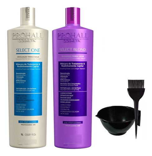 Progressiva Prohall Blonde 1lt + Prohall 1lt + Kit Aplicação