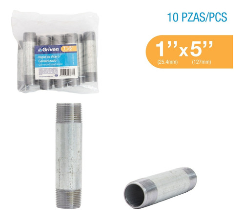 Niple Galvanizado 1 X 5 Pulgada Largo Griven (pack X 10)