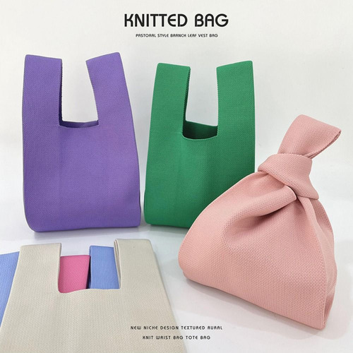 Bolso De Pulsera Knot, Bolsas De Compras De Color Liso De Gr