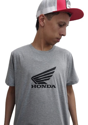 Remera Honda Wing Gris (t,l) Original - Motor Dos