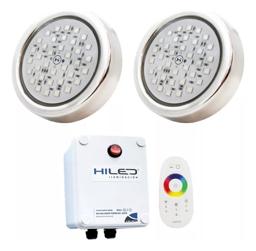 2 Luces Para Pileta Led Rgb 12w +fuente+control Remoto