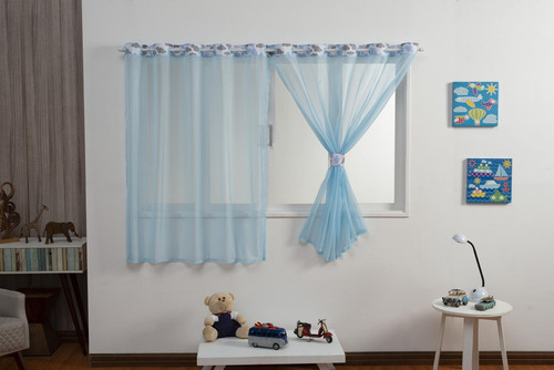 Cortina Decorativa Quarto Infantil 3,00m X 1,40m Nuvem Azul