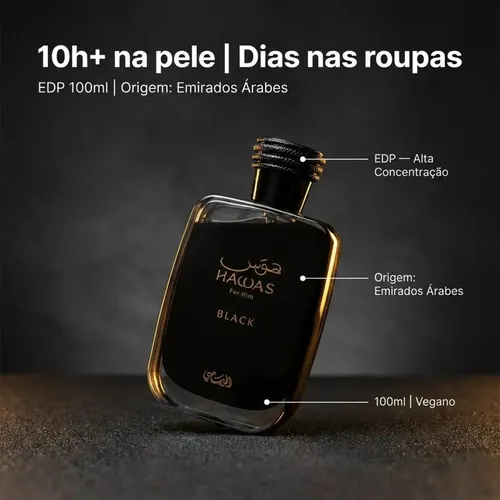 Perfume Eau de Parfum Rasasi Hawas Black Masculino 100 ml | Frete