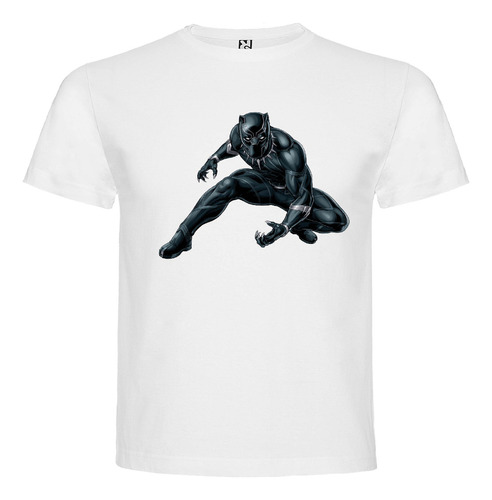 Polera Blanca Algodón 100% Niños Pantera Negra Black Panther