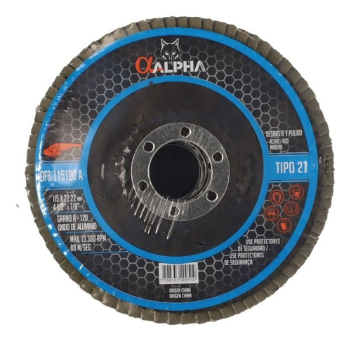 Pack 5 Discos Flap Traslapado 115mm (4-1/2'') - Alpha Pro