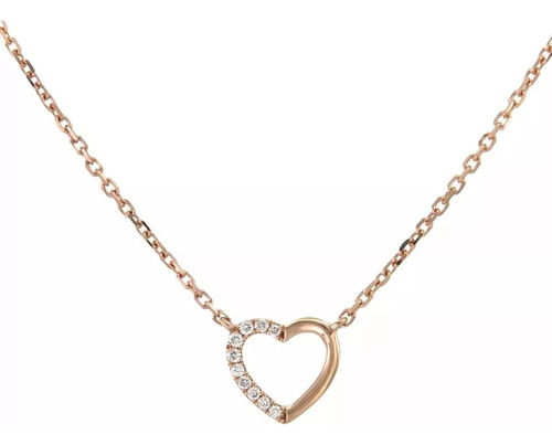 Collar Corazón En Oro Rosa 18k Con Diamantes Brillantes