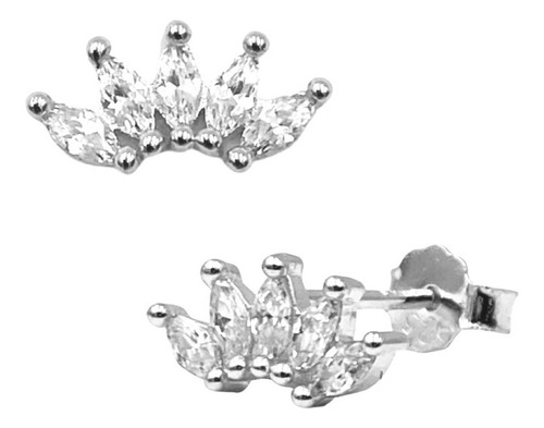 Aretes Mujer Corona Plata De Ley 925 Broqueles Zirconias